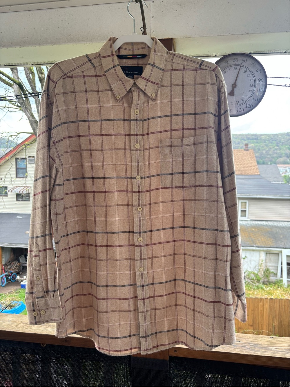 Greg Norman Collection Beige Plaid Button-Down Shirt